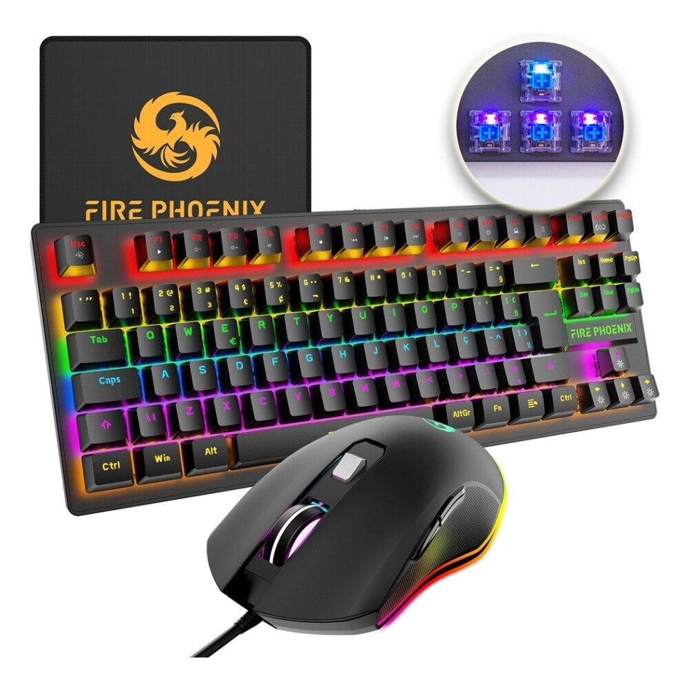 Kit Teclado e Mouse Mecânico PcYes MK50LR- GAMER USB SWITCH BLUE 4000 DPI
